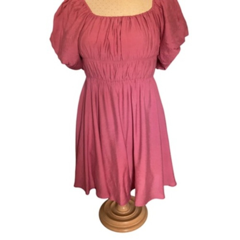 Mi Ami for Francesca's Mauve Pink Puff Sleeve Smocked Mini Dress Juniors L New - Picture 15 of 15